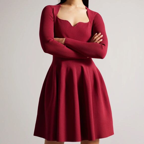 Ted Baker Vienna Sweetheart Neckline Flare Dress Dark Pink Medium Knee Length - Picture 3 of 16